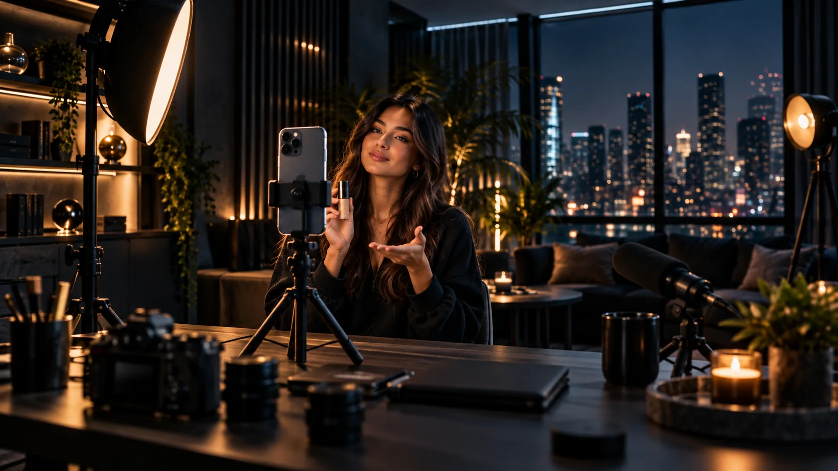 Social media creator filming short-form branded content