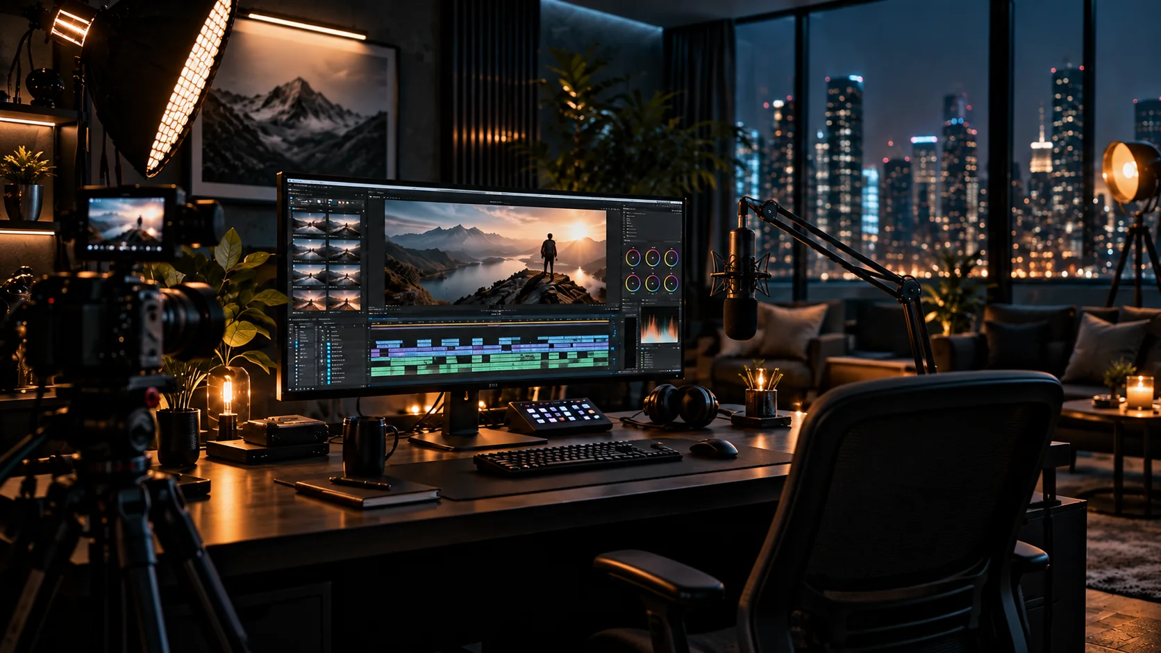 Content creator editing studio for branded digital media